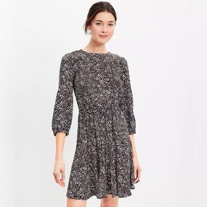 LOFT Petite Brown Dotted Godet Mini Flare Dress